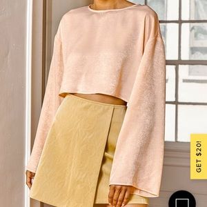 Lulus Pale Pink - Slightly Sheer - Satin Long Sleeve Crop Top